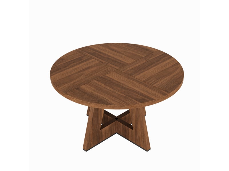 Table à manger ronde 120x120x75 cm pour 4 à 6 personnes, plateau mdf effet bois, design scandinave minimaliste - noyer - Conforama A