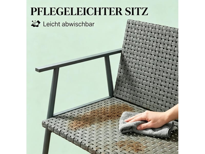  Banc de jardin 2 places 110 x 58 x 78 cm – gris et gris foncé – résine tressée, pieds réglables  - Conforama E