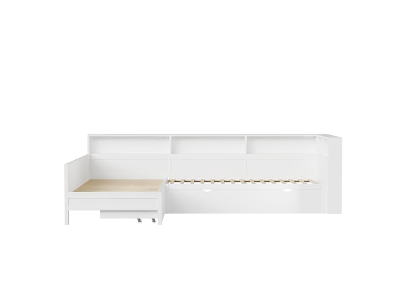 Lit enfant en l 90 x 200 cm avec tiroir, lit gigogne avec led, rangement et sommier, prise usb, mdf, blanc sans matelas  - Conforama R