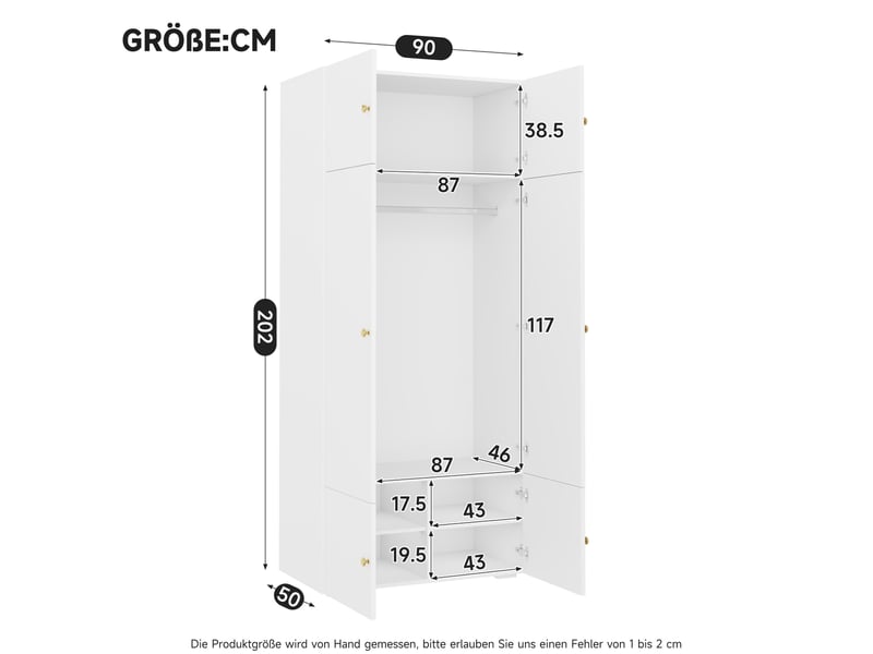  Armoire penderie blanche 90 x 50 x 200 cm avec tringle et 5 compartiments  - Conforama C