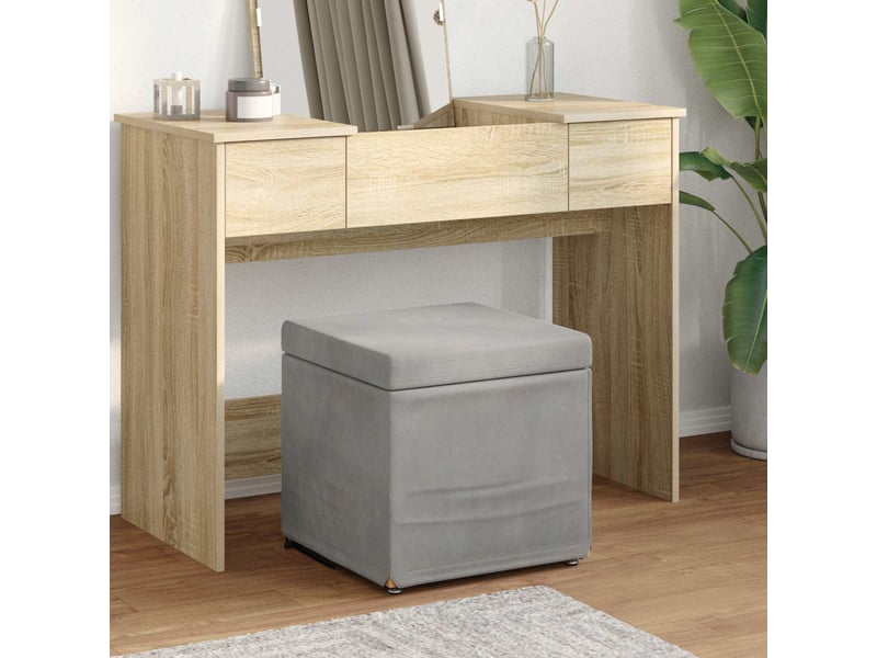  Tabouret bas, ottoman gris clair 41x41x40 cm velours et bois composite  - Conforama B