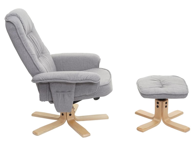 Fauteuil de télé m56, fauteuil de relaxation avec tabouret, tissu - gris clair - Conforama C