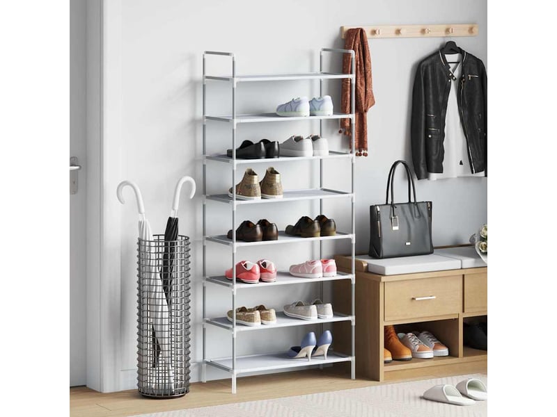  Étagère à chaussures, meuble à chaussures 8 étagères métal et tissu intissé argenté  - Conforama B