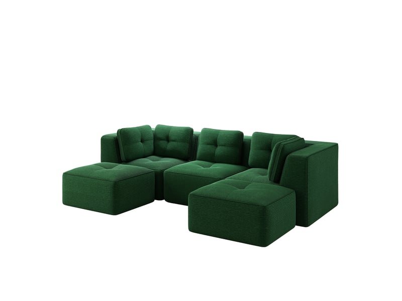  Canapé d'angle modulable ulevr 3 places avec ottomane, velours côtelé vert, assise profonde 74 cm, 297 x 177 x 69 cm  - Conforama A