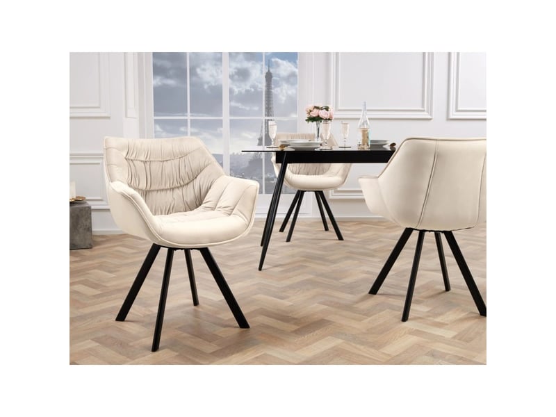  Lot de 2 chaises design comfy pivotantes à 180° en velours beige champagne et pieds noirs  - Conforama D