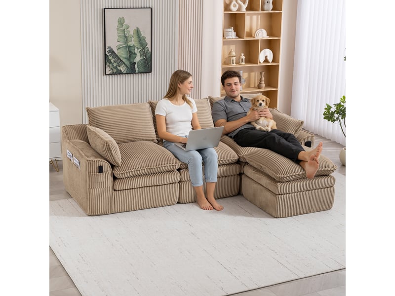 Canapé d'angle réversible fixe 3 places tissu kaki canapé compressible - Conforama B
