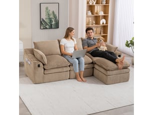 Canapé d'angle réversible fixe <strong>MERAX</strong> <strong>canapé compressible</strong> 3 places Velours côtelé kaki