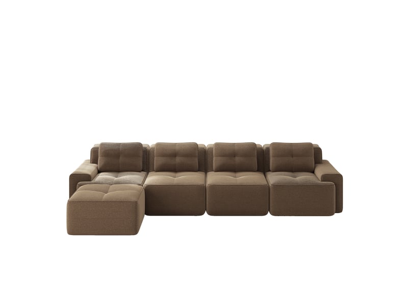  Canapé modulaire 4 places avec chaise longue en l en velours côtelé marron  - Conforama A