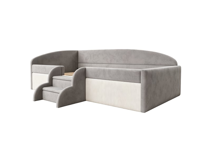  Lit enfant rembourré en velours gris 90x190 cm  - Conforama E