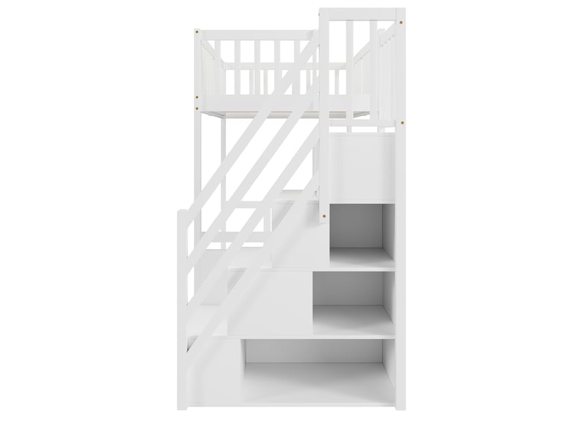  Modenvie lit mezzanine 90x200 cm - avec escalier de rangement et bureau, sans matelas - blanc  - Conforama E
