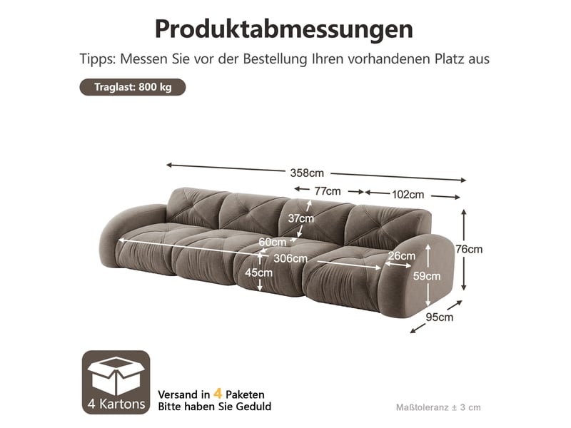 Canapé modulable 4 places en tissu taupe sans cadre, confort en mousse 32d pour votre salon familial - Conforama C