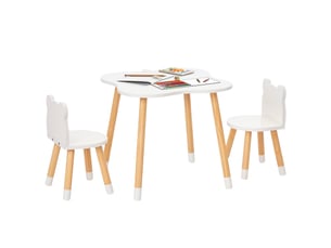 Ensemble table et chaises enfant design scandinave motif ourson bois pin blanc mdf