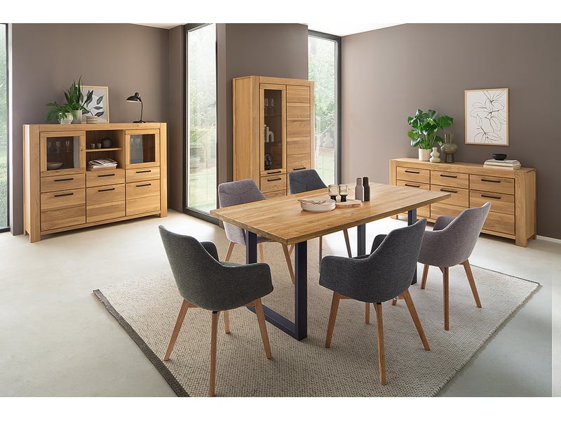  Buffet vitrine 3 portes 3 tiroirs et 2 portes vitrés, coloris chêne naturel - longueur 172 × profondeur 45 × hauteur 140 cm  - Conforama B