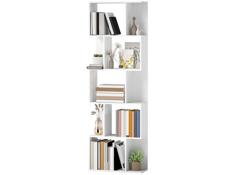  Bibliothèque en forme de s à 5 niveaux avec 10 étagères pour chambre, bureau, 60 x 24 x 184,5 cm, blanche  - Conforama B