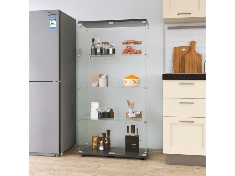  Vitrine en verre–vitrine armoire pour collection–4 niveaux– 2 portes–serrure de sécurité–verre trempé–80×36×164cm–noir  - Conforama D
