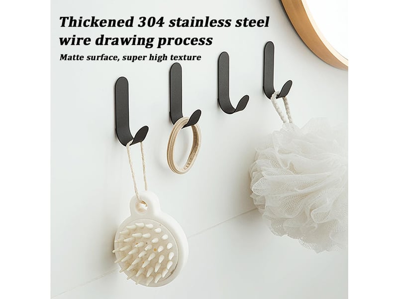  Lot de 4 crochets adhésifs en acier inoxydable noirs - muraux sans perçage - de rangement pour la salle de bains et la cuisine  - Conforama E
