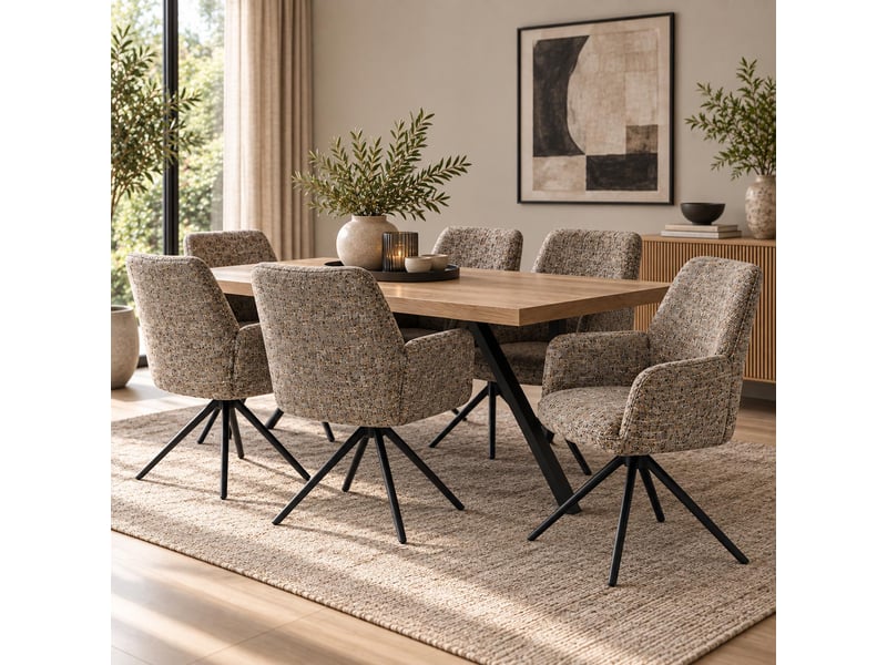 Lot de 6 chaises de salle à manger hwc-g67, pivotantes, avec positionnement automatique, en chenille métallisée (410 gm²) - piètement noir, marron - Conforama B