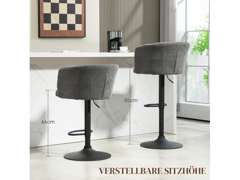  Lot de 2 tabourets de bar pivotants à hauteur réglable avec repose-pieds en polyester gris foncé  - Conforama E