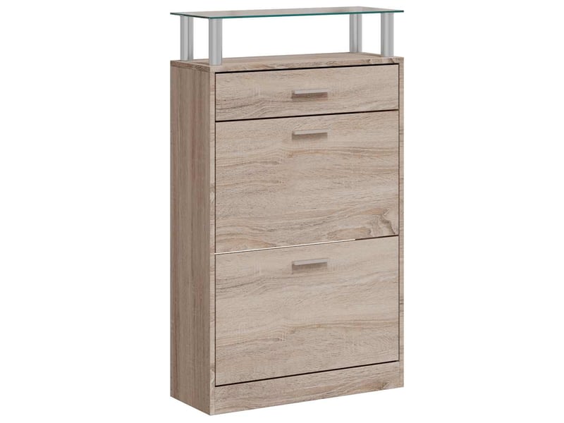  Meuble à chaussures, armoire à chaussures avec tiroir et plateau en verre bois  - Conforama A