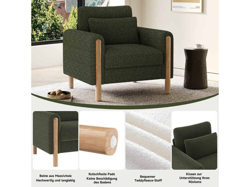 Canapé de salon, canapé moderne, vert, dossier inclinable, design moderne, pour salon, bureau, chambre - Conforama C