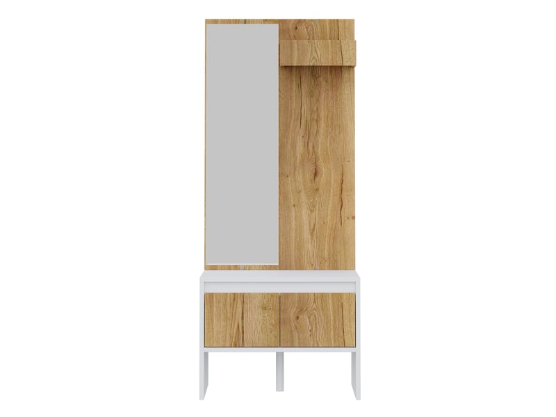  Vestiaire d'entrée avec miroir, banc à chaussures et 2 tiroirs - 60x38x145 cm N657P457058W - Conforama A