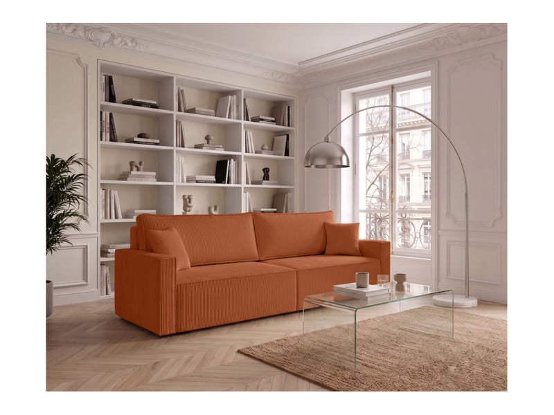  Farah - canapé droit 3 places convertible accoudoirs slim en velours cotelé  - Conforama B