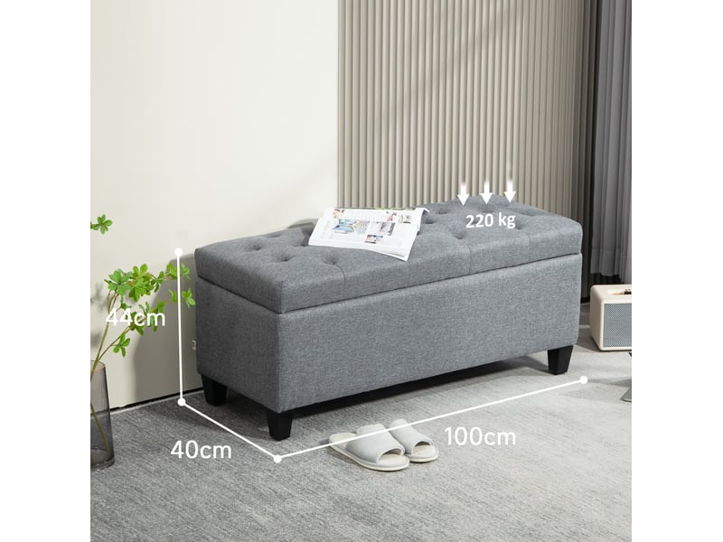  Banc coffre rembourré avec rangement 100 cm gris clair homvra  - Conforama E