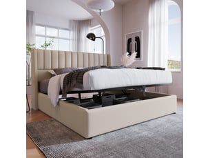 Lit coffre 2 places 180x200 cm en lin coloris beige