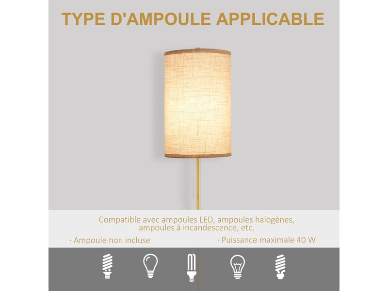  Lampadaire design 40 w max. Piètement mât acier doré abat-jour lin crème doré et beige dim. 25,5 x 25,5 x 157 cm  - Conforama R