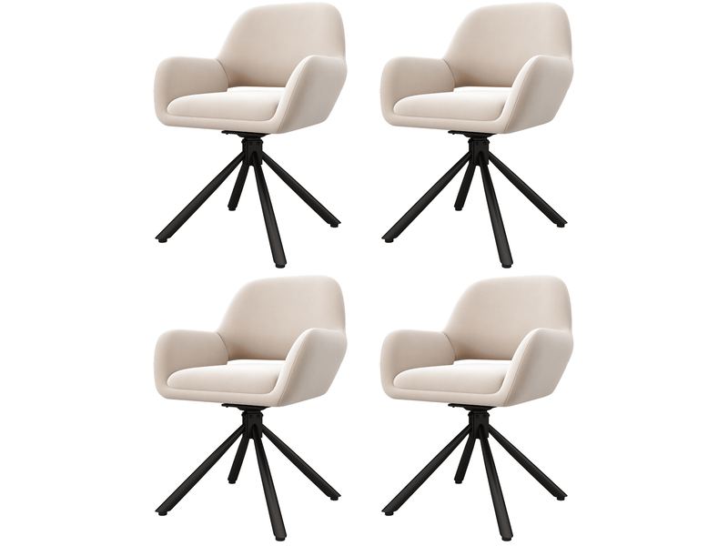  Ensemble table à manger extensible blanc et 4 chaises en velours beige, rangement intégré, piètement métallique, salle à manger  - Conforama A