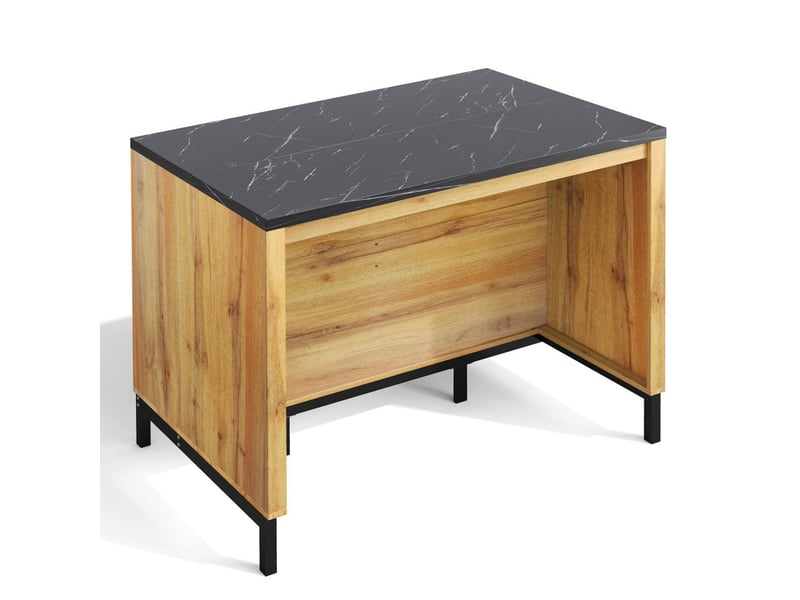 Îlot de cuisine, 120 × 75 × 90 cm, buffet avec 2 tiroirs et 4 étagères ouvertes, plan de travail en marbre noir - Conforama E