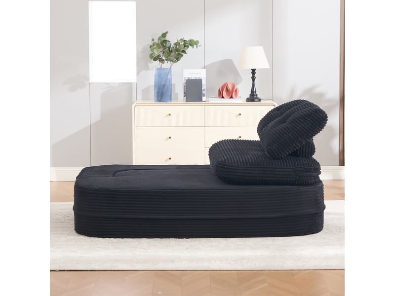 Fauteuil convertible 2 places avec accoudoirs amovibles, porte-gobelets et poches latérales en velours côtelé noir - Conforama E