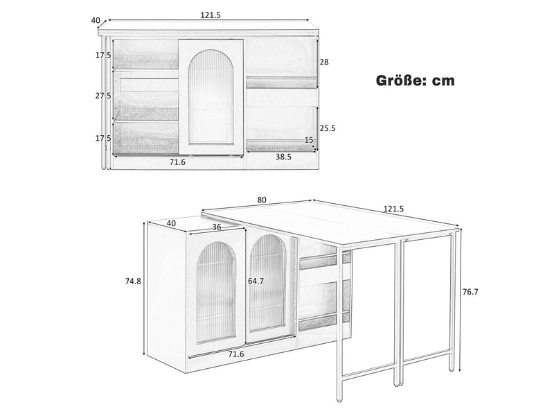  Table de cuisine de bar moderne table extensible pivotante à 360° rangement porte en verre  - Conforama C