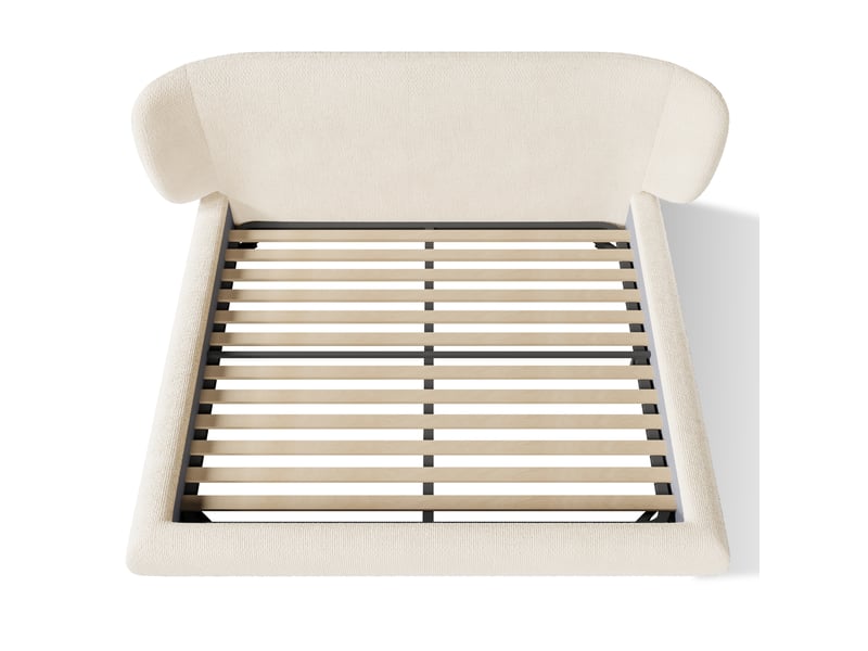  Lit double rembourré 160x200 cm avec sommier à lattes, lit adulte en chenille beige, sans matelas  - Conforama D