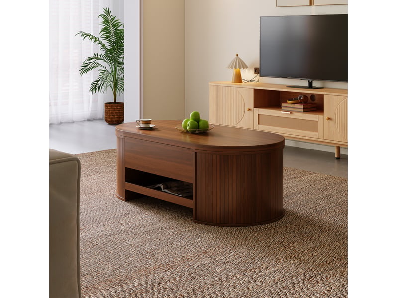  Table basse relevable en mdf effet noyer – plateau ajustable et rangement – 110 x 55,5 x 40 cm  - Conforama C