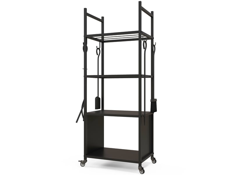  Chariot porte-bûches sur roulettes, 4 niveaux, 4 outils, métal noir, charge 60 kg  - Conforama B