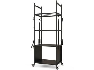 Chariot porte-bûches sur roulettes, 4 niveaux, 4 outils, métal noir, charge 60 kg