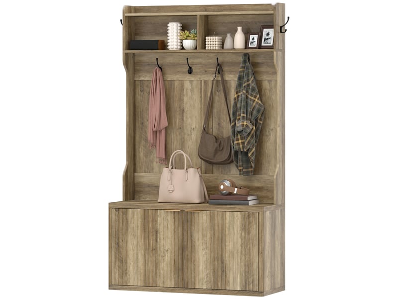 Porte-manteau + rangement chaussures 4 en 1, moderne, étagère ouverte, entréecouloirchambre, 100x38x172 cm, chêne. - Conforama B