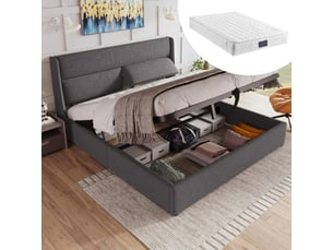 Lit coffre 160x200 cm <strong>OKMYHOME</strong>  <strong></strong> coloris gris