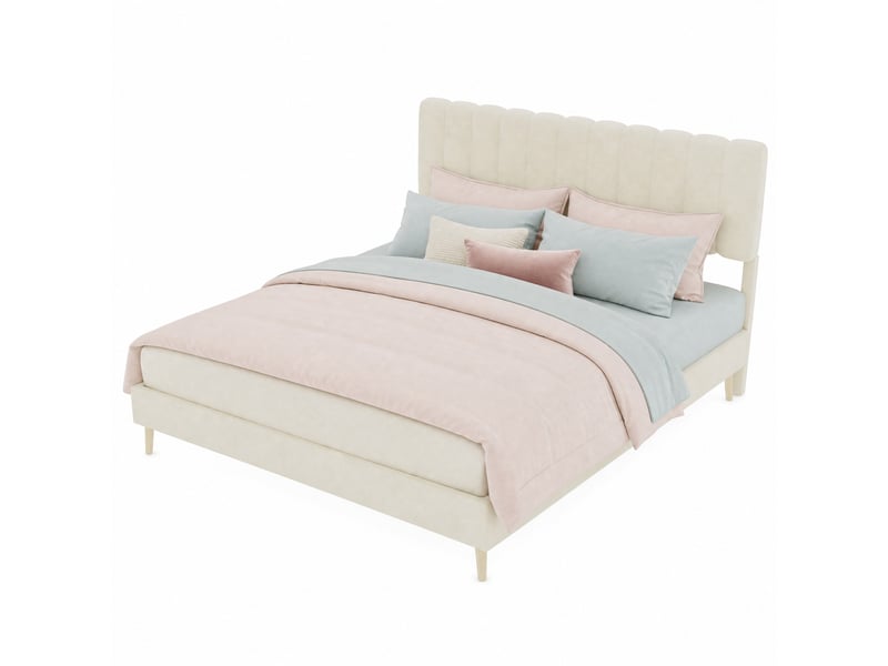  Lit double 200×160 cm en tissu velours beige et métal, sans matelas  - Conforama A