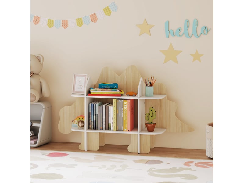 Bibliothèque enfant meuble de rangement pour jouets et livres 6 compartiments 120x28x72,2cm bois naturel - Conforama C