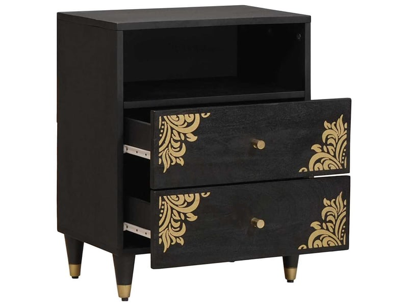  Table de chevet noir 50 x 33 x 62 cm bois de mangue massif  - Conforama A