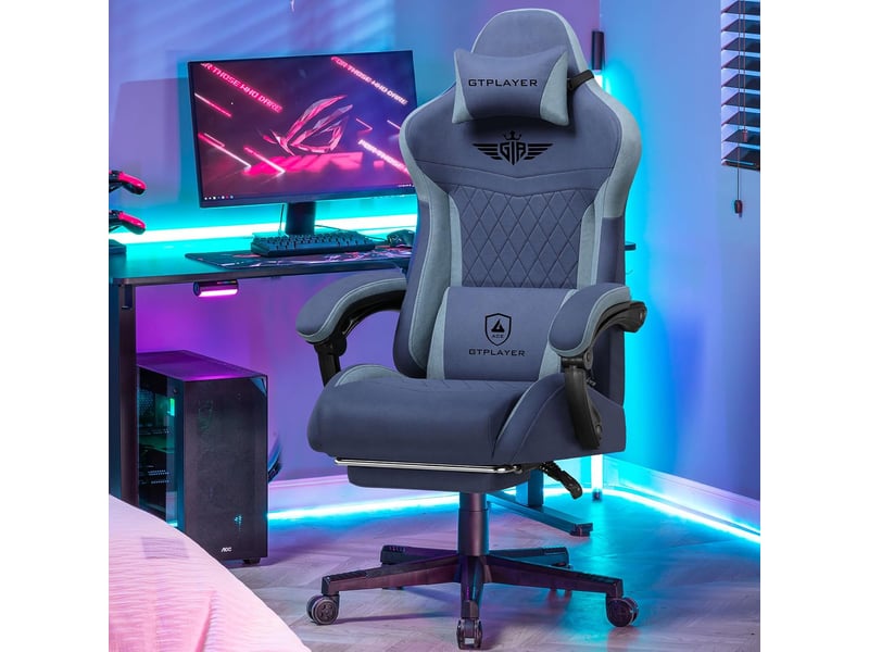  Gtplayer chaise de jeu ergonomique avec soutien lombaire et dossier large 150kg - tissu bleu foncé GT832-DBL - Conforama D