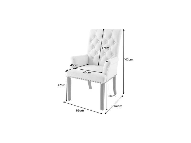  Lot de 2 fauteuils de table chesterfield regina beige capitonnés – accoudoirs, clous noirs et pieds en bois d'hévéa  - Conforama C