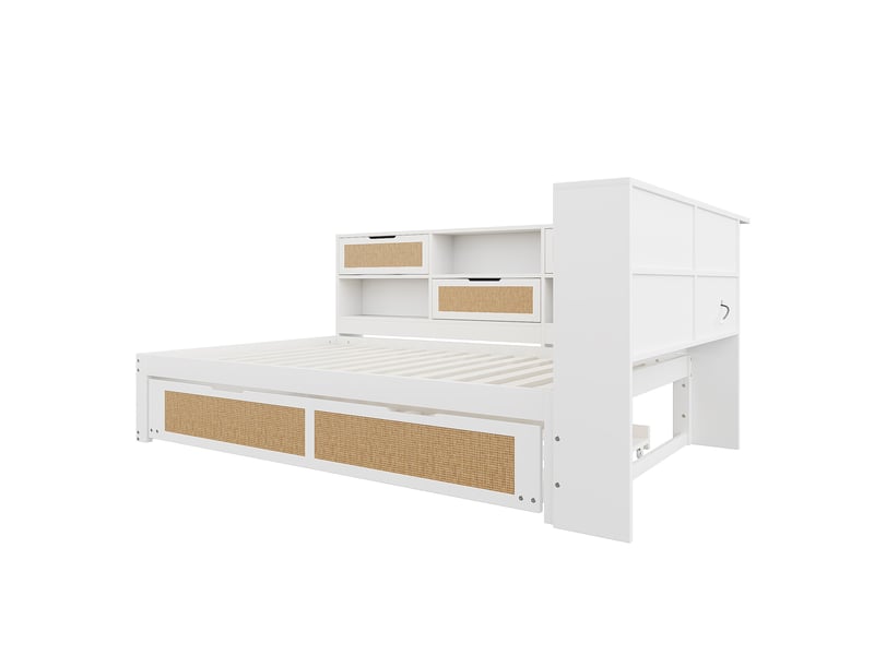  Canapé-lit en bois massif 140x200 cm avec lit gigogne, lit enfant avec port de recharge, lit double, blanc  - Conforama W