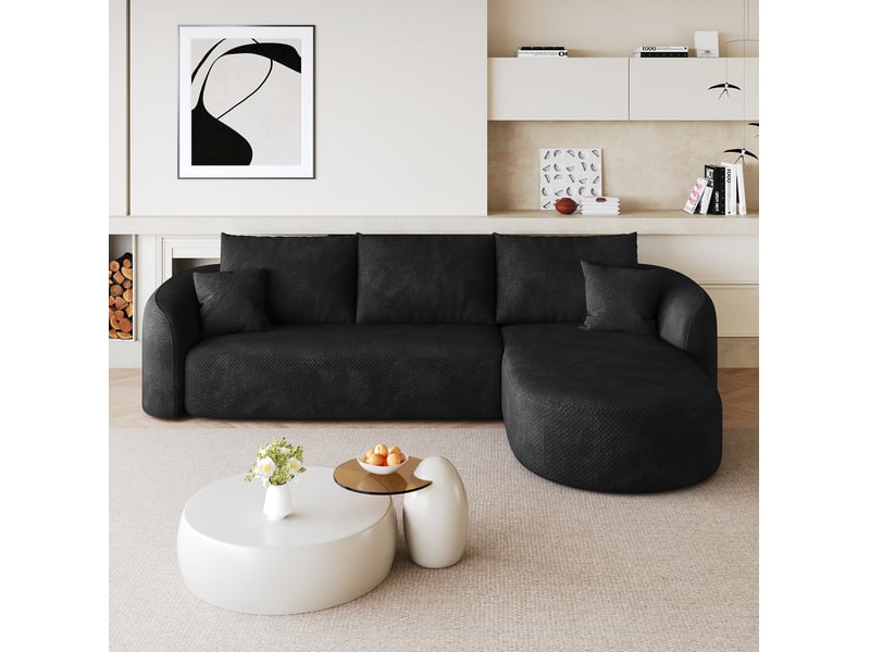  Canapé d’angle en l 4 places 266x168 cm en chenille noir sans montage  - Conforama B