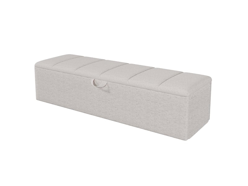  Banc coffre rembourré, 113 × 32 × 36 cm, blanc, velours, rangement intégré, assise relevable, mobile, barrière ouvrante  - Conforama A