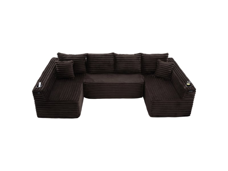  Canapé d'angle panoramique fixe 6 places tissu marron canapé compressible - Conforama A