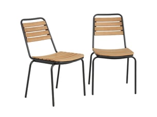 Lot de 2 chaises de jardin empilables  47 x 61 x 81 cm – assise à lattes & structure en acier robuste – bois et métal - chêne