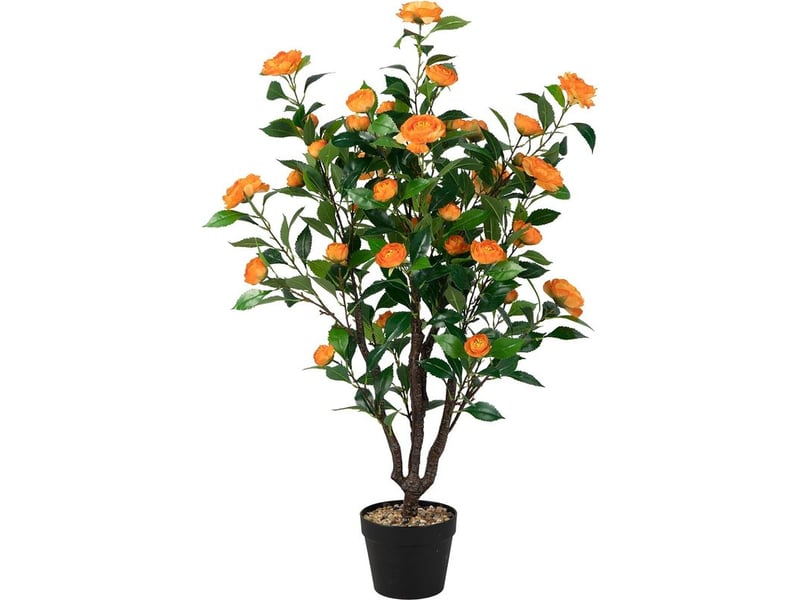  Costway – plante verte artificielle camélia 100 cm – 37 fleurs en pleine floraison – pot en pp avec galets décoratifs – résistante aux uv  - Conforama A